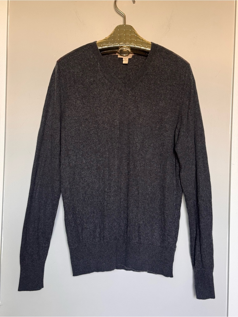 BURBERRY Men’s Charcoal Grey V-Neck Sweater House Check Shoulder Patches, XL